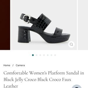 AEROSOLES Camera Black Croc-Embossed Platform Sandals NWT